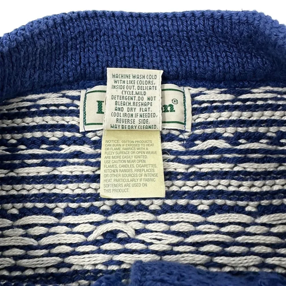 LL Bean Women's Blue White Fair Isle Cotton Crewneck 3 Button Sweater Medium - Picture 7 of 13
